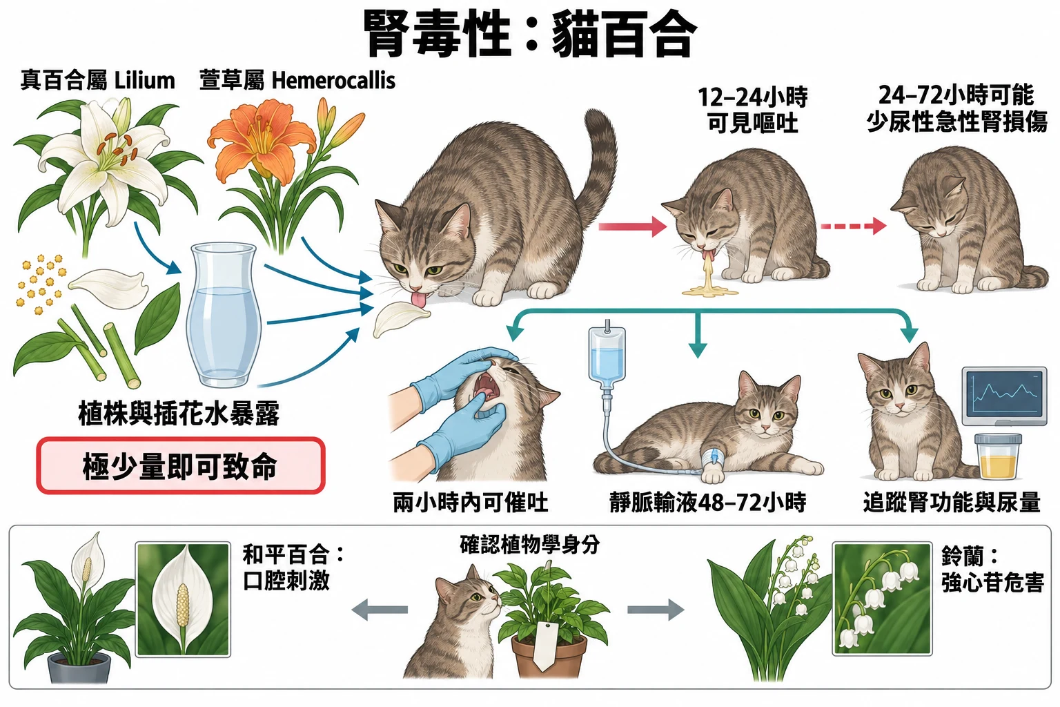腎毒性:貓百合教學插圖
