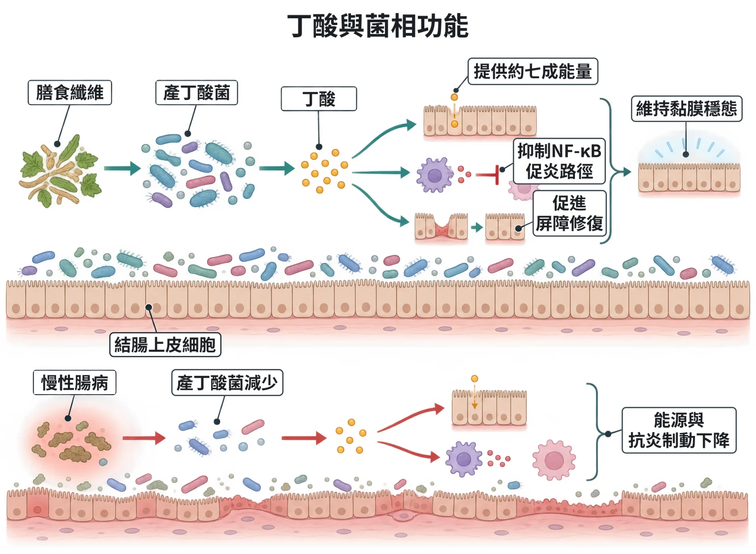 丁酸與菌相功能教學插圖