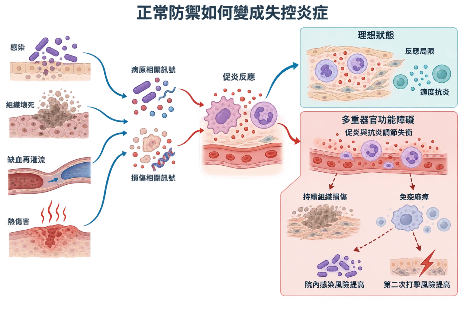 正常防禦如何變成失控炎症教學插圖
