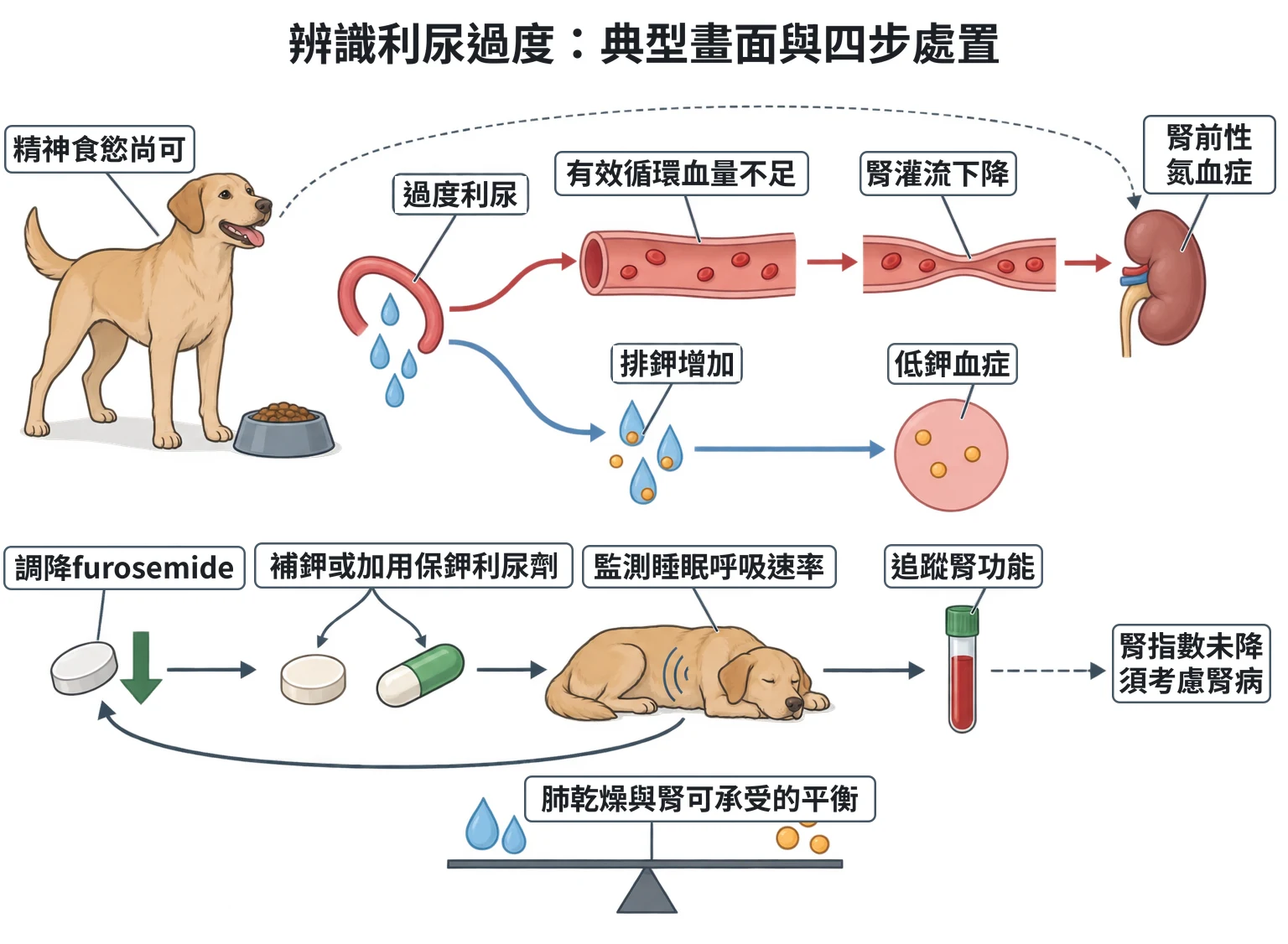 辨識利尿過度:典型畫面與四步處置教學插圖