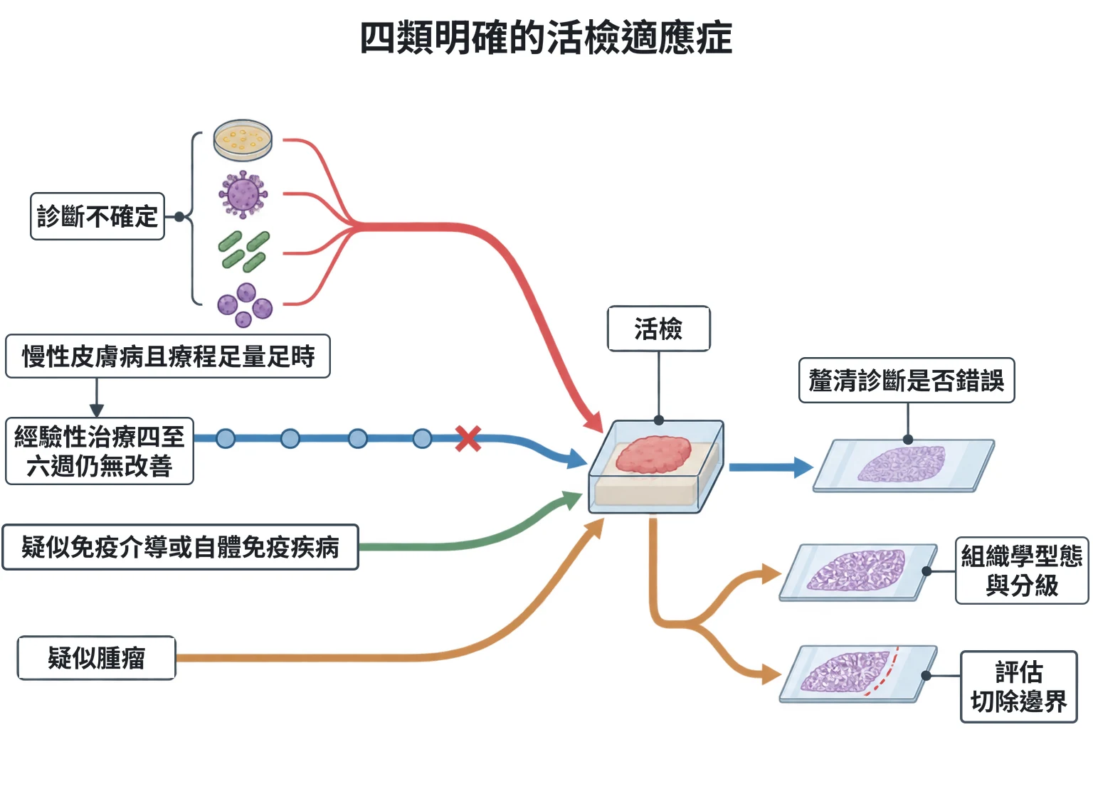 四類明確的活檢適應症教學插圖