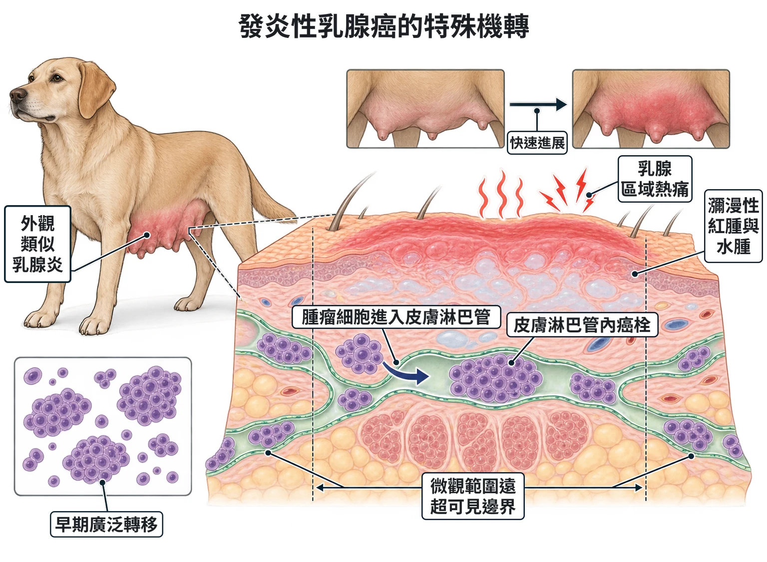 發炎性乳腺癌的特殊機轉教學插圖
