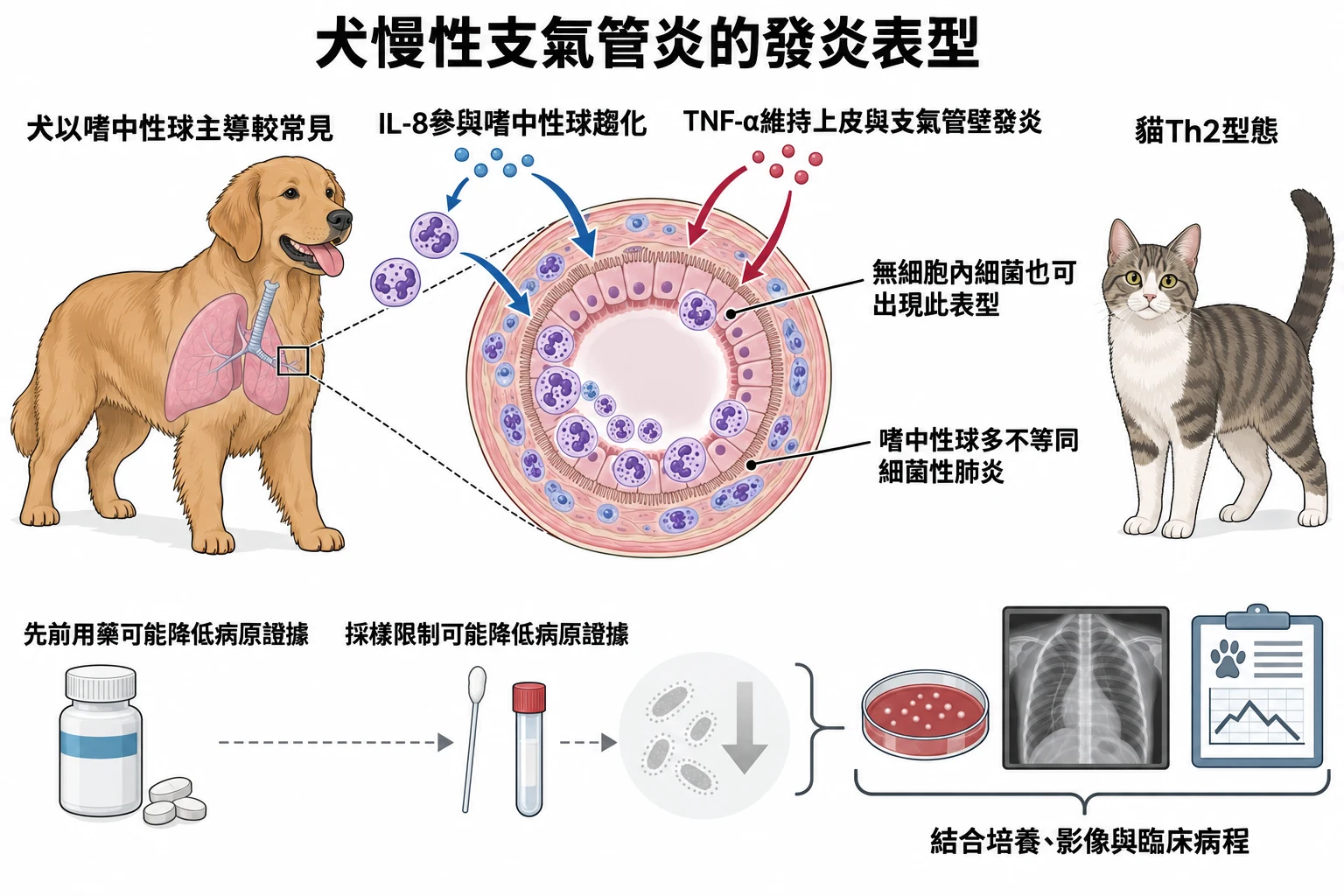 犬慢性支氣管炎的發炎表型教學插圖