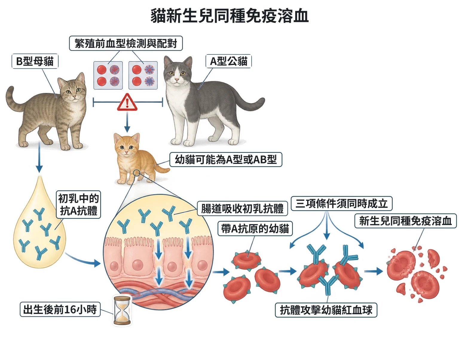 貓新生兒同種免疫溶血教學插圖