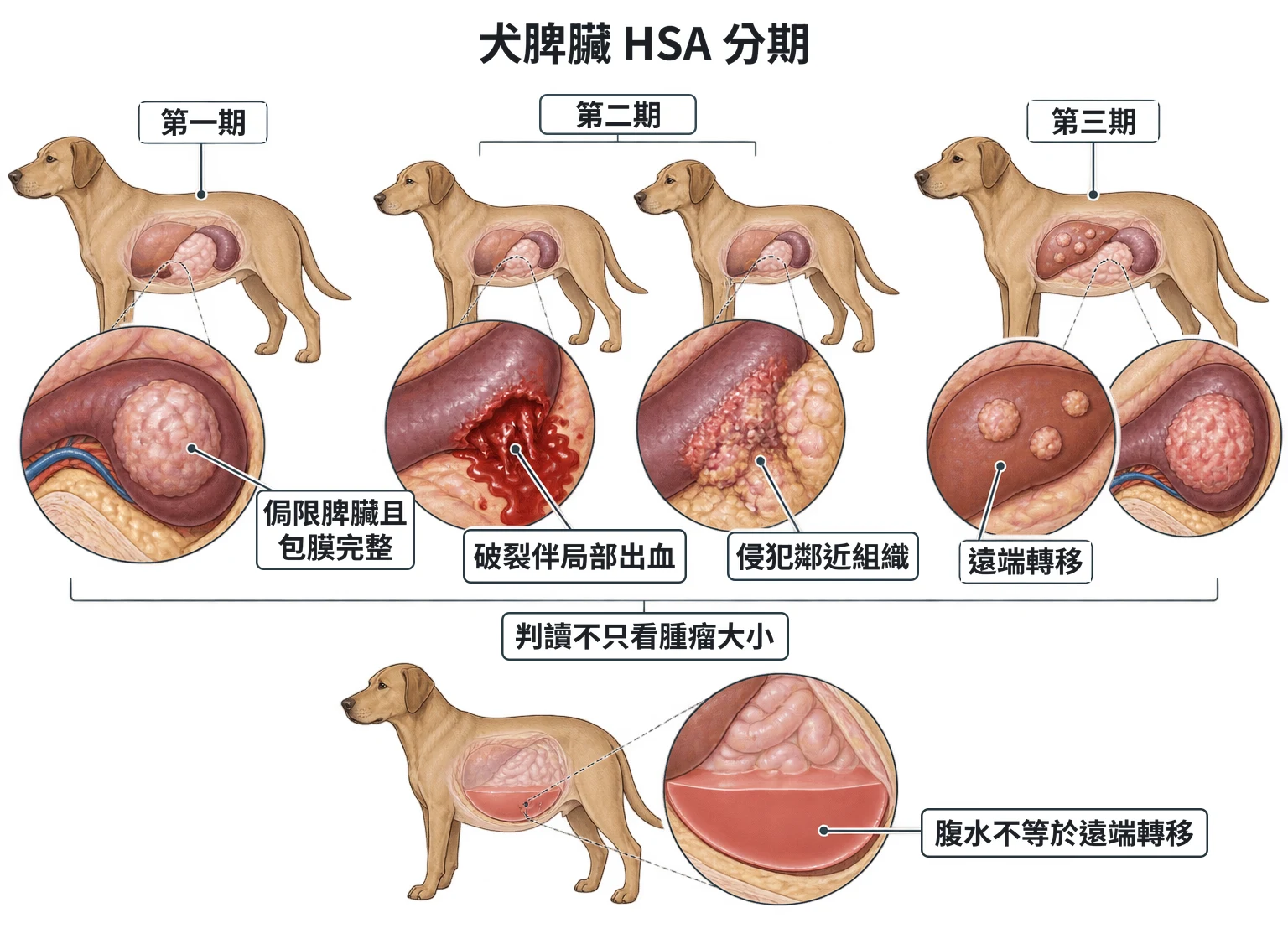 犬脾臟 HSA 分期教學插圖