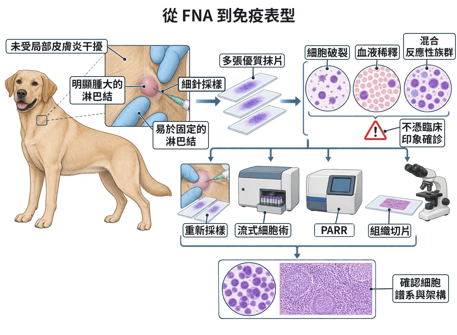 從 FNA 到免疫表型教學插圖