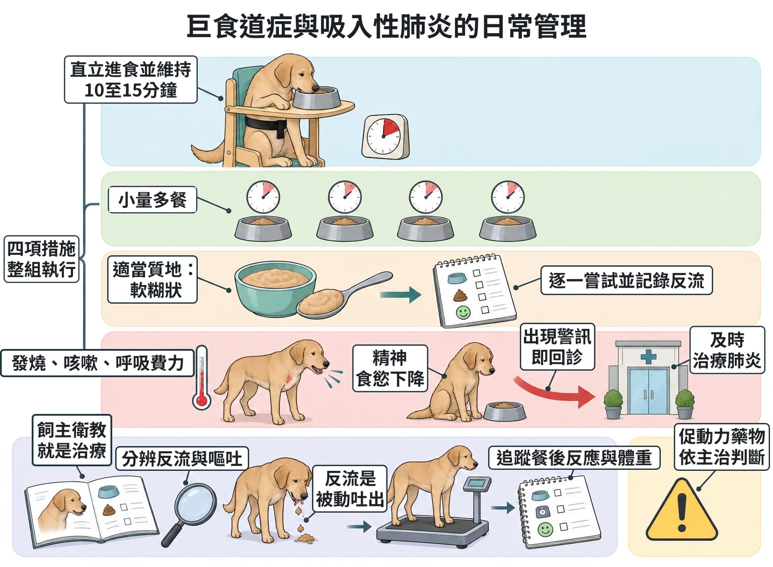巨食道症與吸入性肺炎的日常管理教學插圖