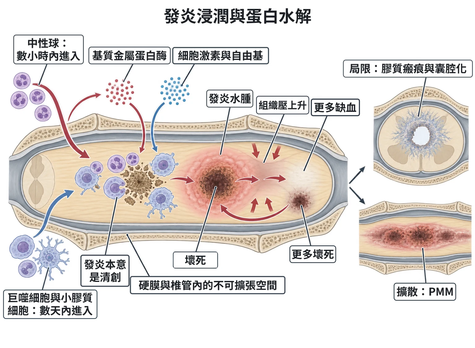 發炎浸潤與蛋白水解教學插圖