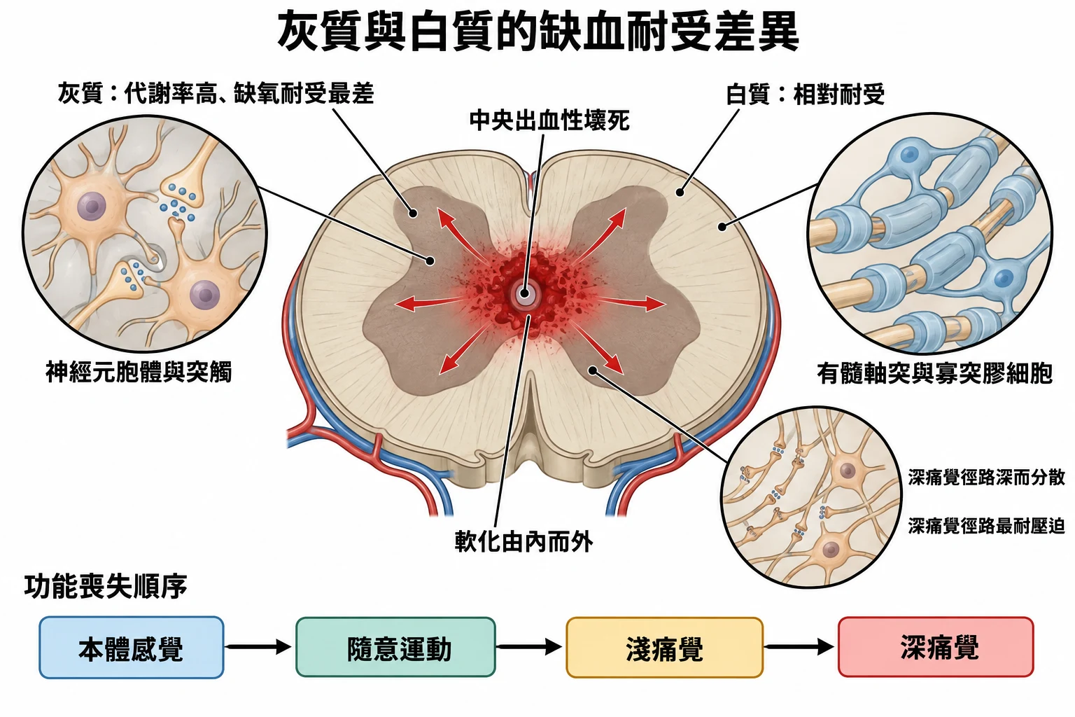 灰質與白質的缺血耐受差異教學插圖
