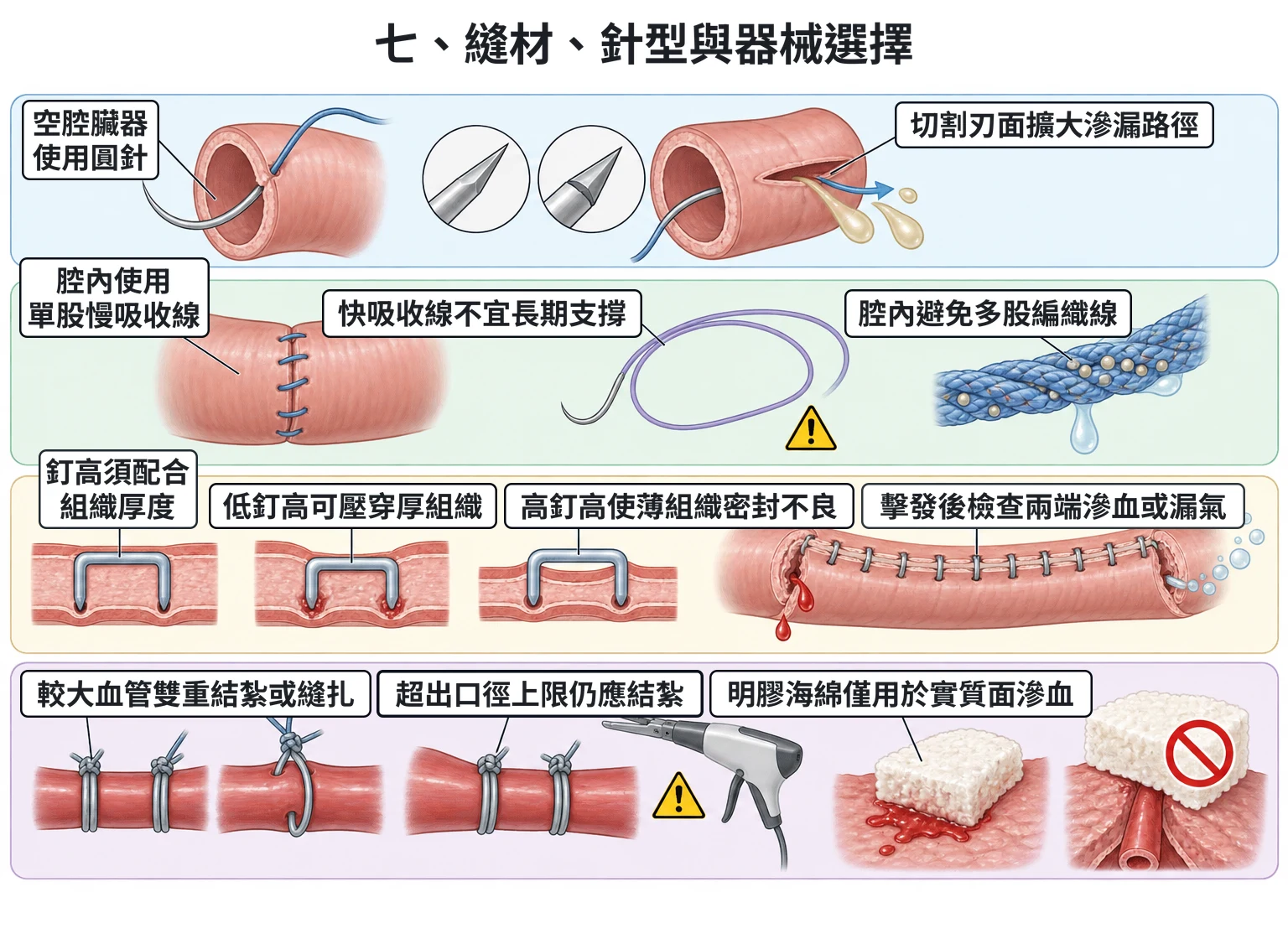 七、縫材、針型與器械選擇教學插圖