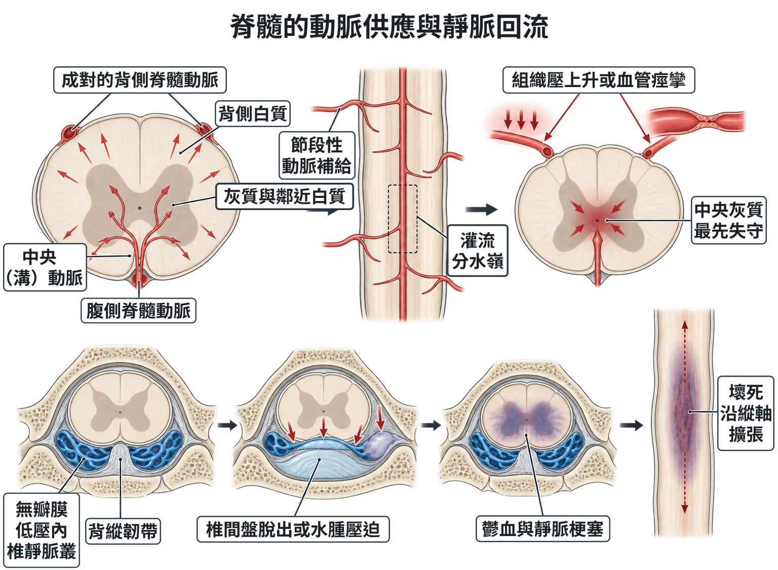 脊髓的動脈供應與靜脈回流教學插圖