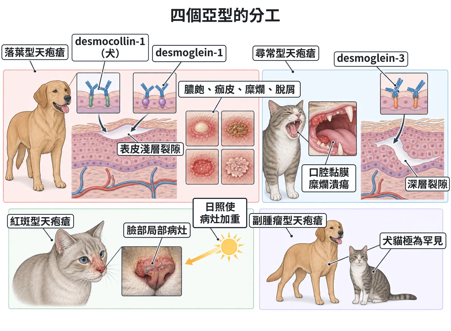 四個亞型的分工教學插圖