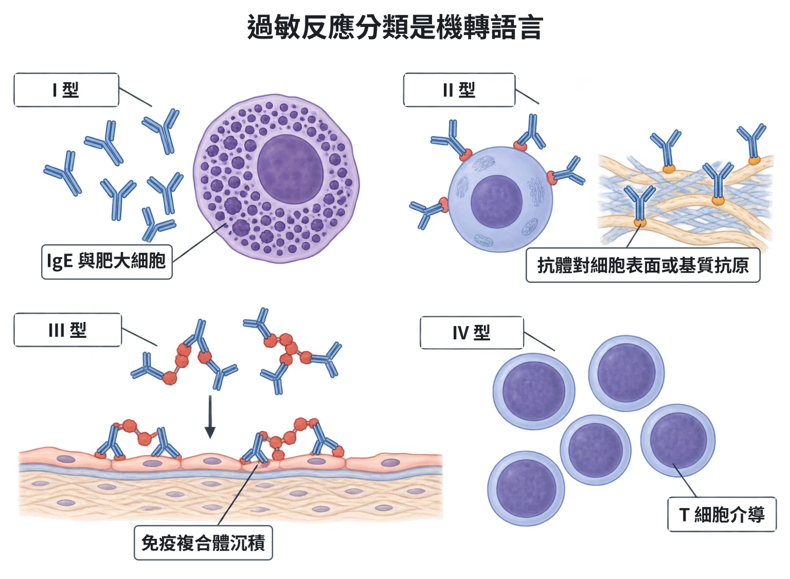 過敏反應分類是機轉語言教學插圖