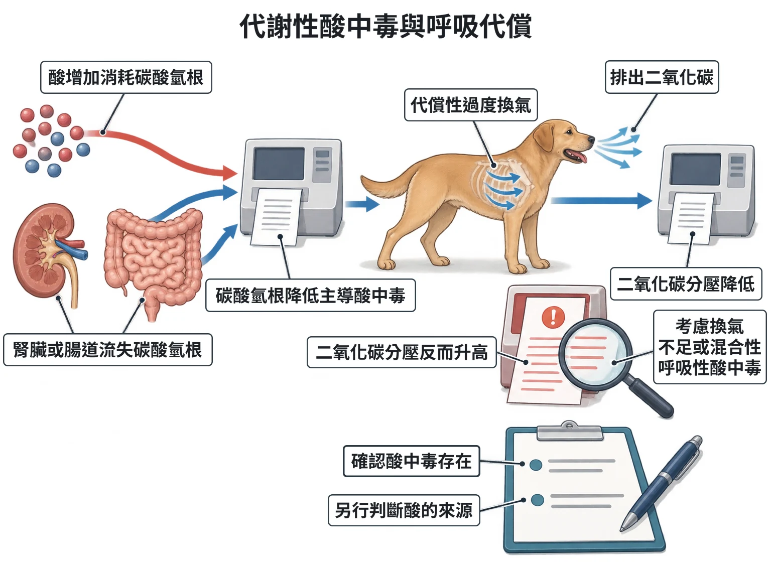 代謝性酸中毒與呼吸代償教學插圖