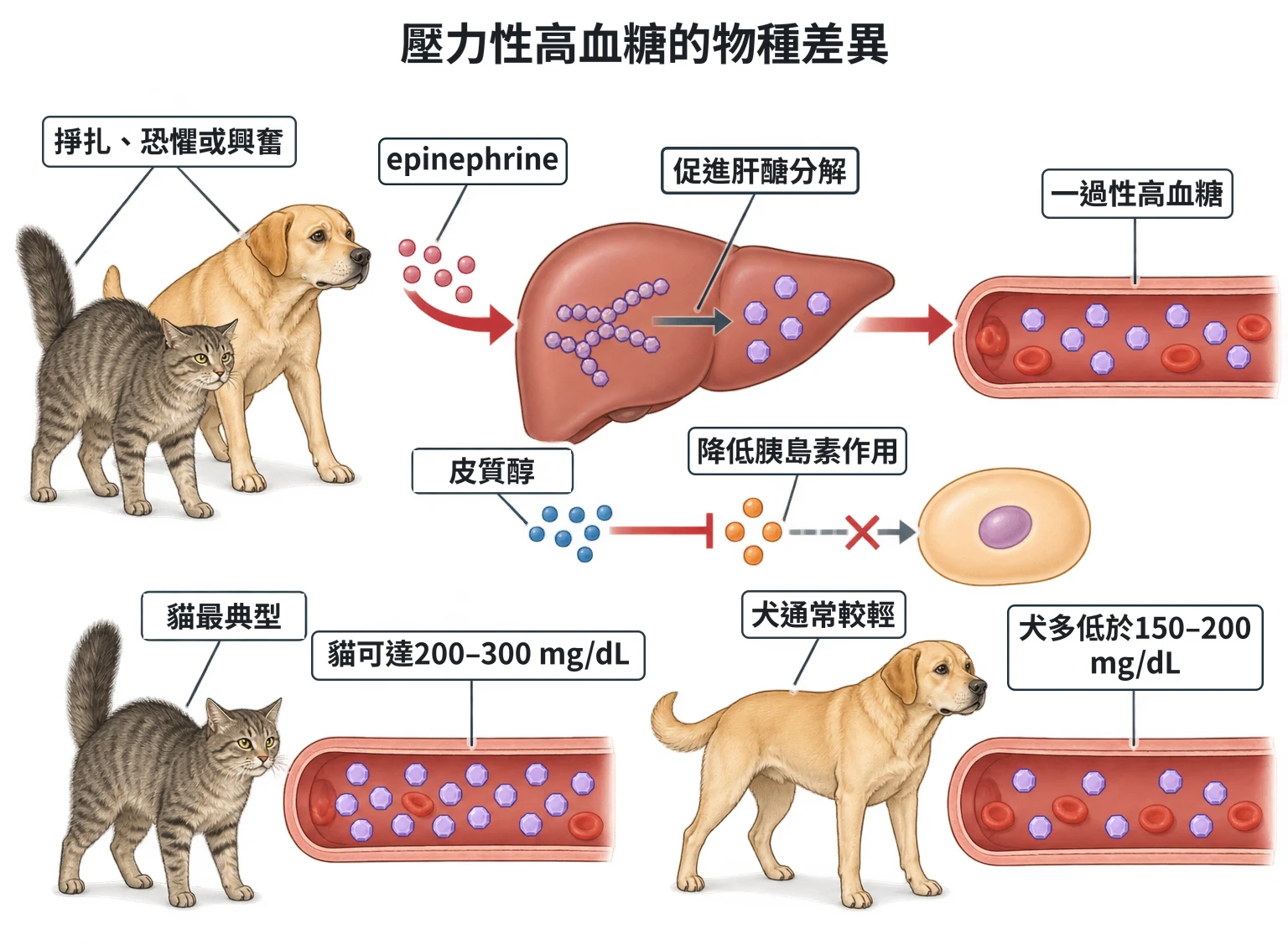 壓力性高血糖的物種差異教學插圖