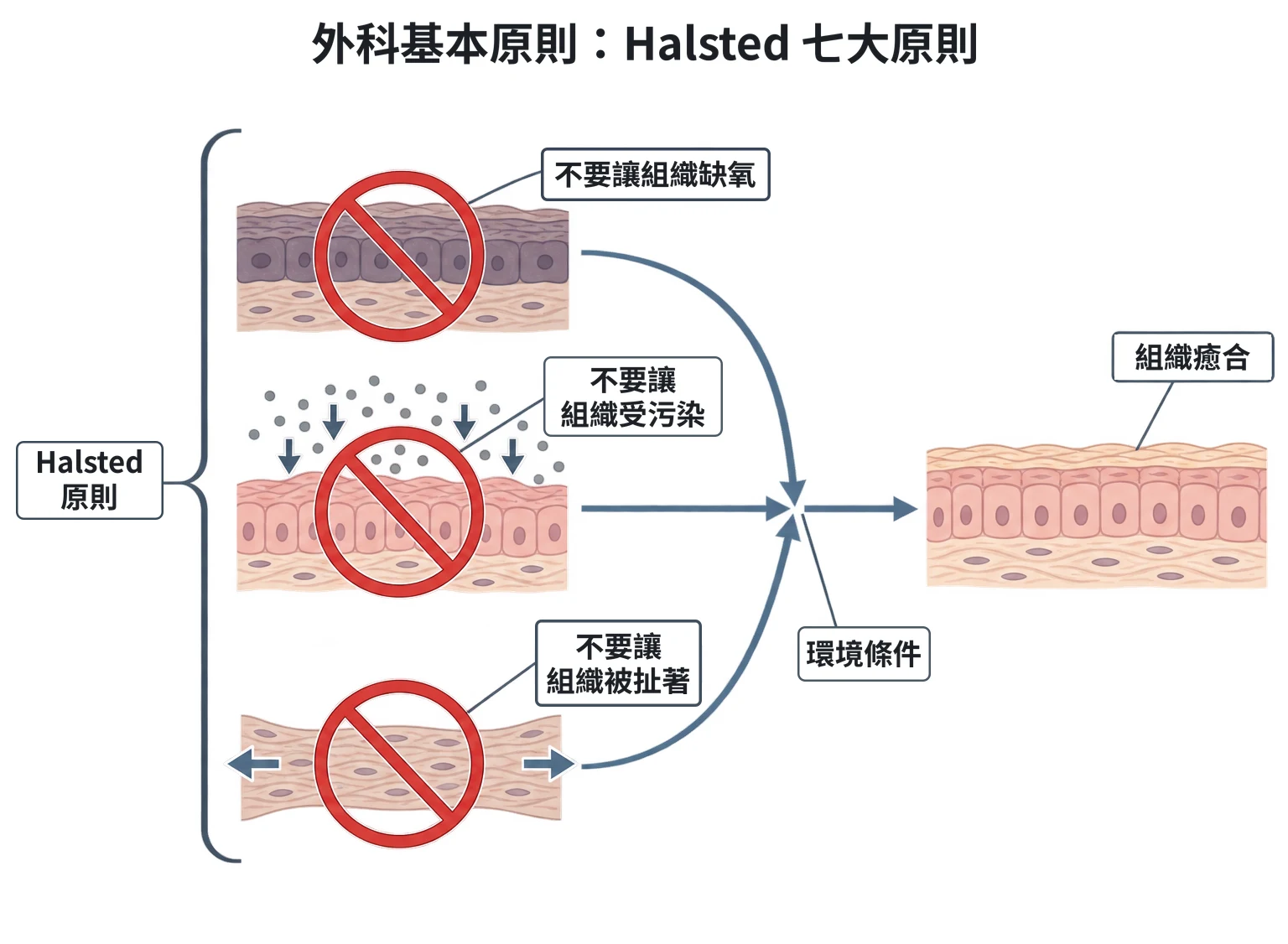 外科基本原則:Halsted 七大原則教學插圖