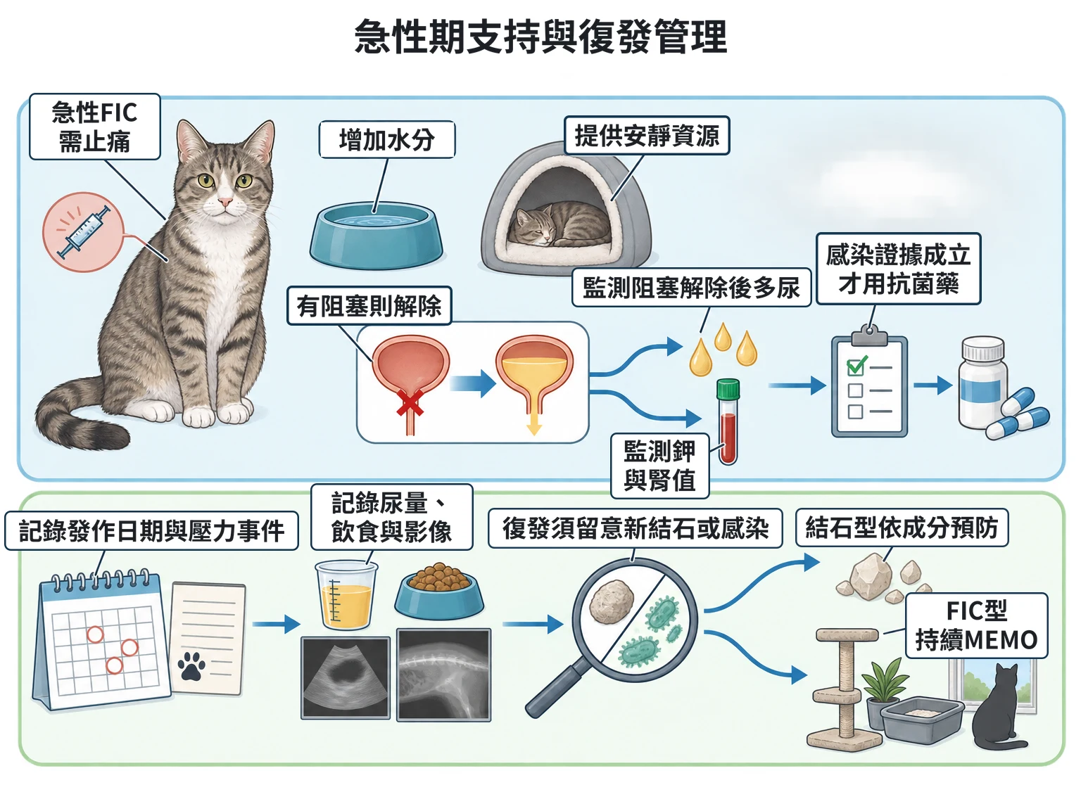 急性期支持與復發管理教學插圖