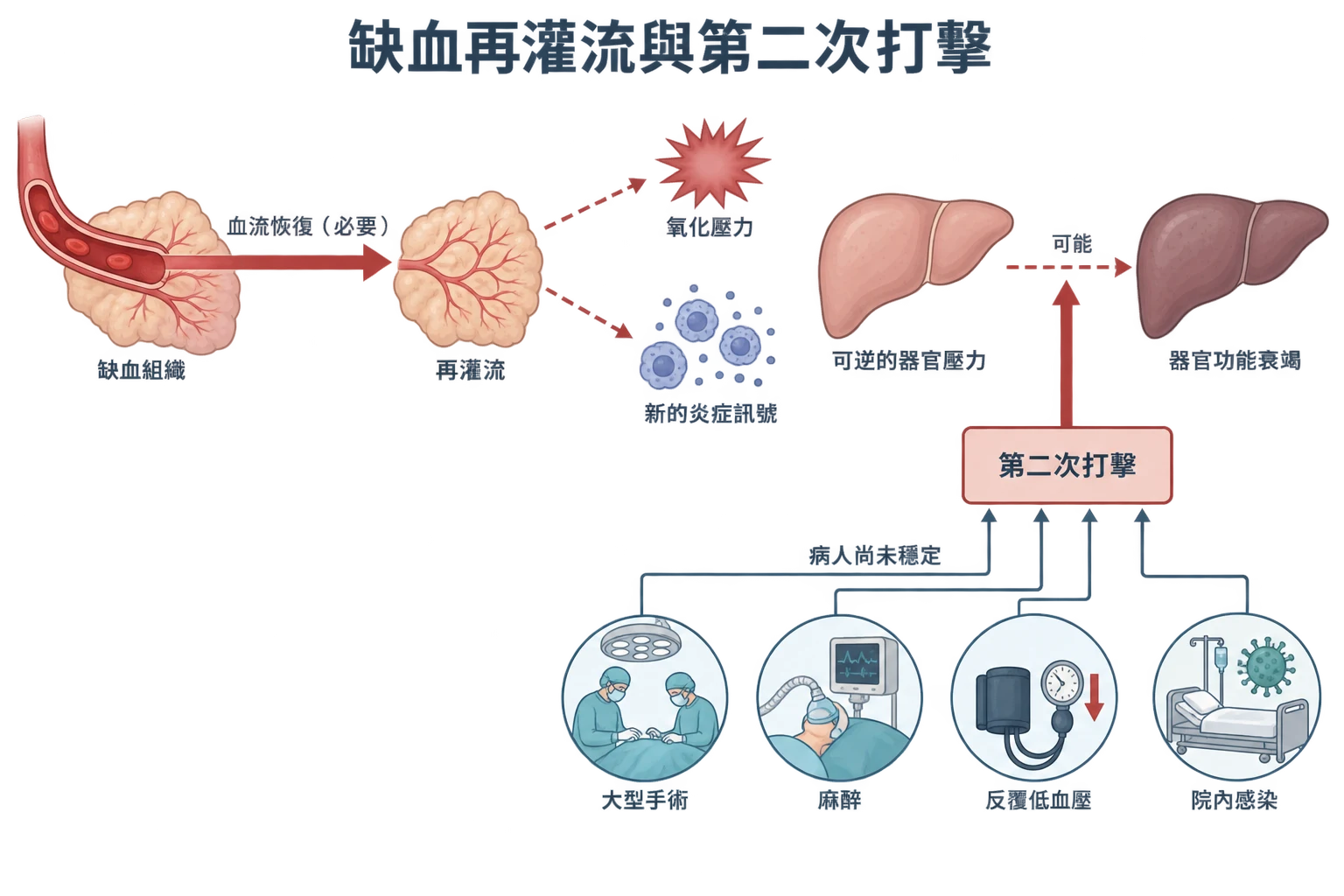 缺血再灌流與第二次打擊教學插圖