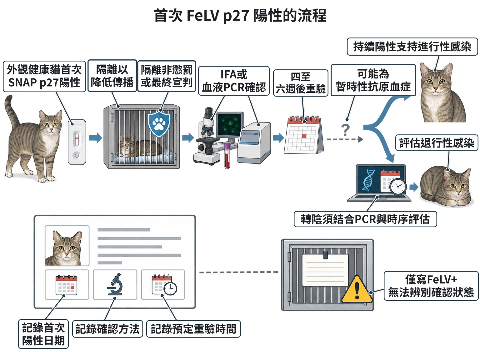 首次 FeLV p27 陽性的流程教學插圖