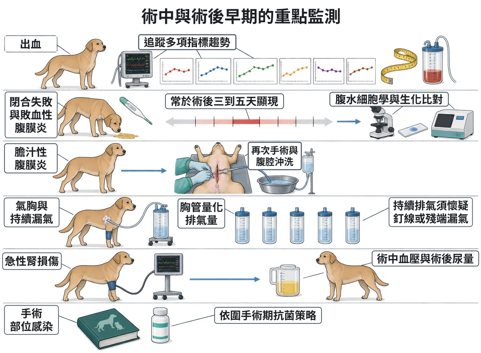 術中與術後早期的重點監測教學插圖
