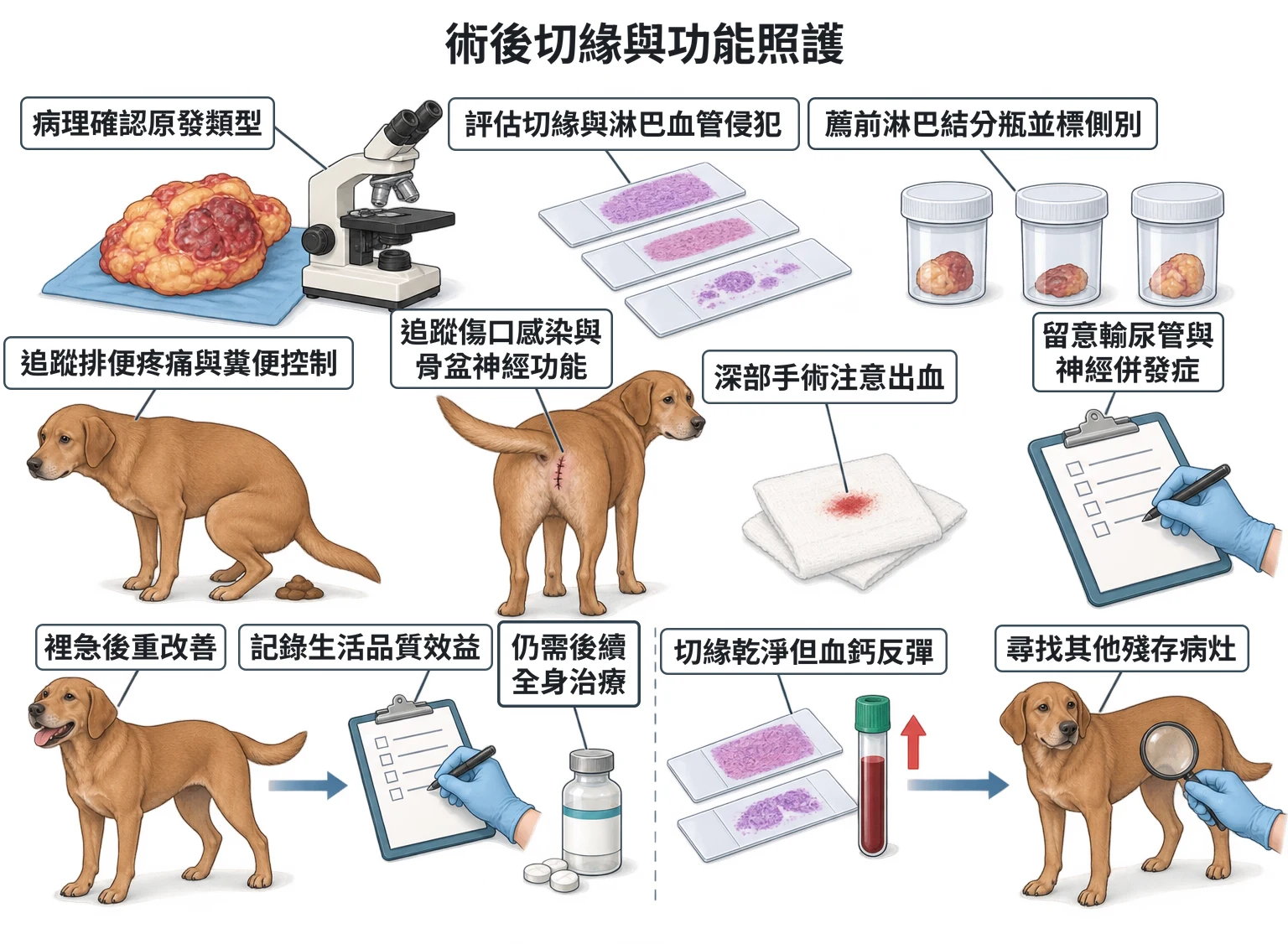 術後切緣與功能照護教學插圖