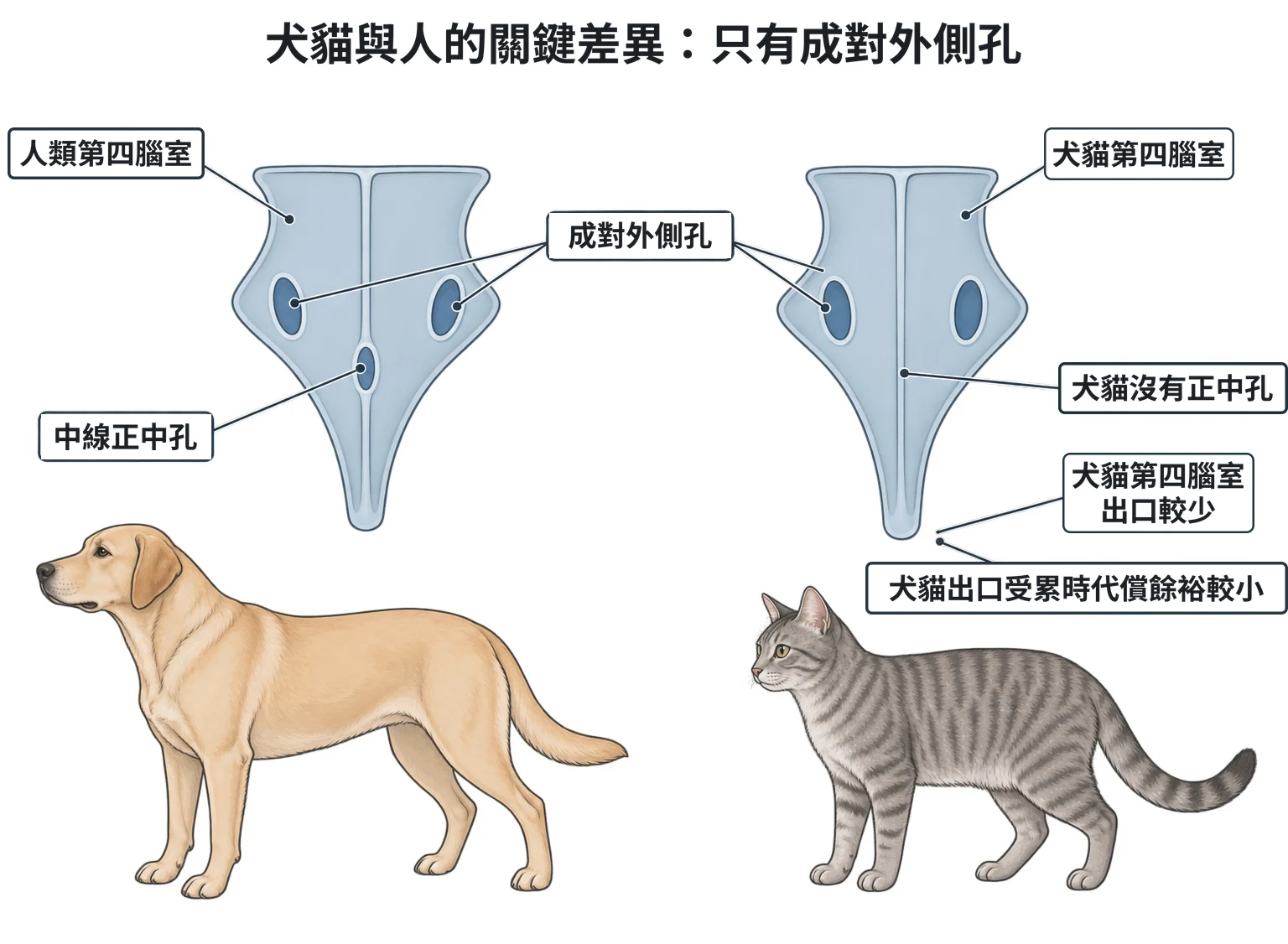 犬貓與人的關鍵差異:只有成對外側孔教學插圖