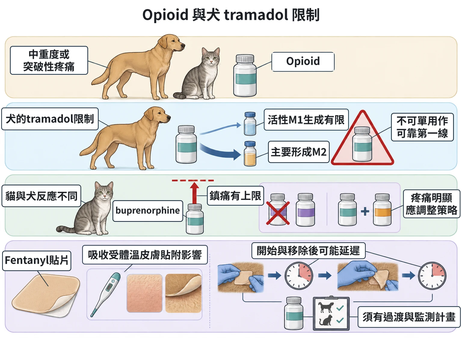 Opioid 與犬 tramadol 限制教學插圖