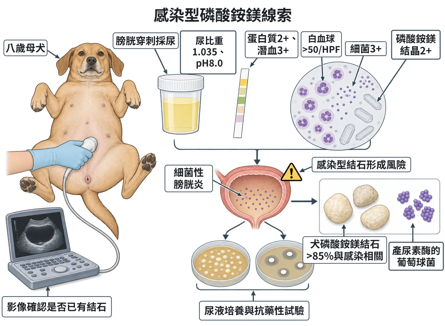 感染型磷酸銨鎂線索教學插圖