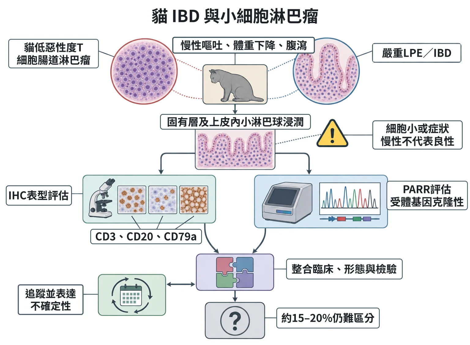 貓 IBD 與小細胞淋巴瘤教學插圖
