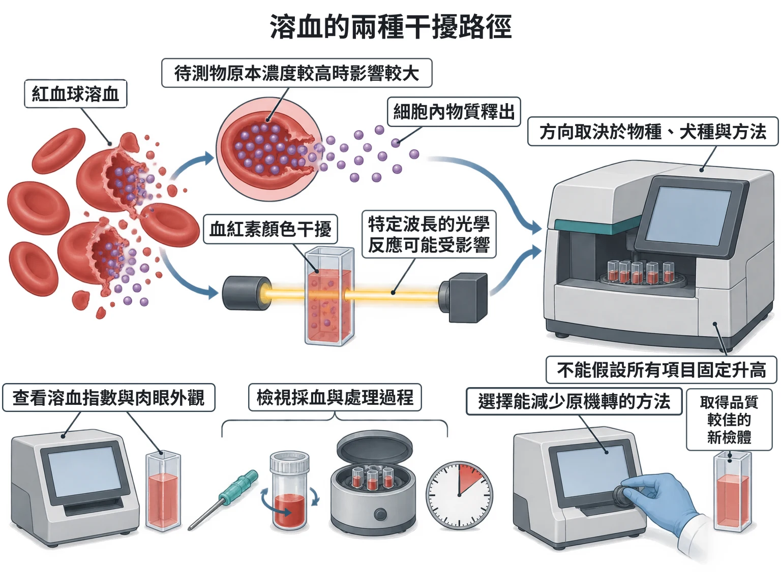 溶血的兩種干擾路徑教學插圖
