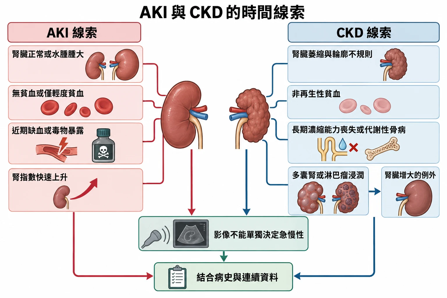AKI 與 CKD 的時間線索教學插圖
