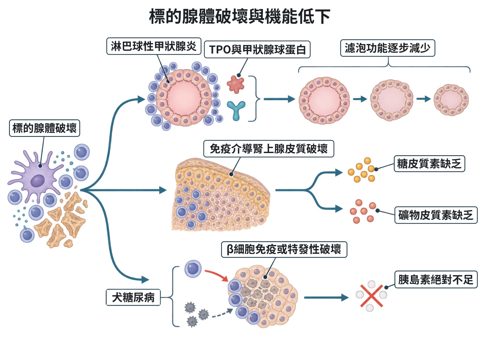 標的腺體破壞與機能低下教學插圖