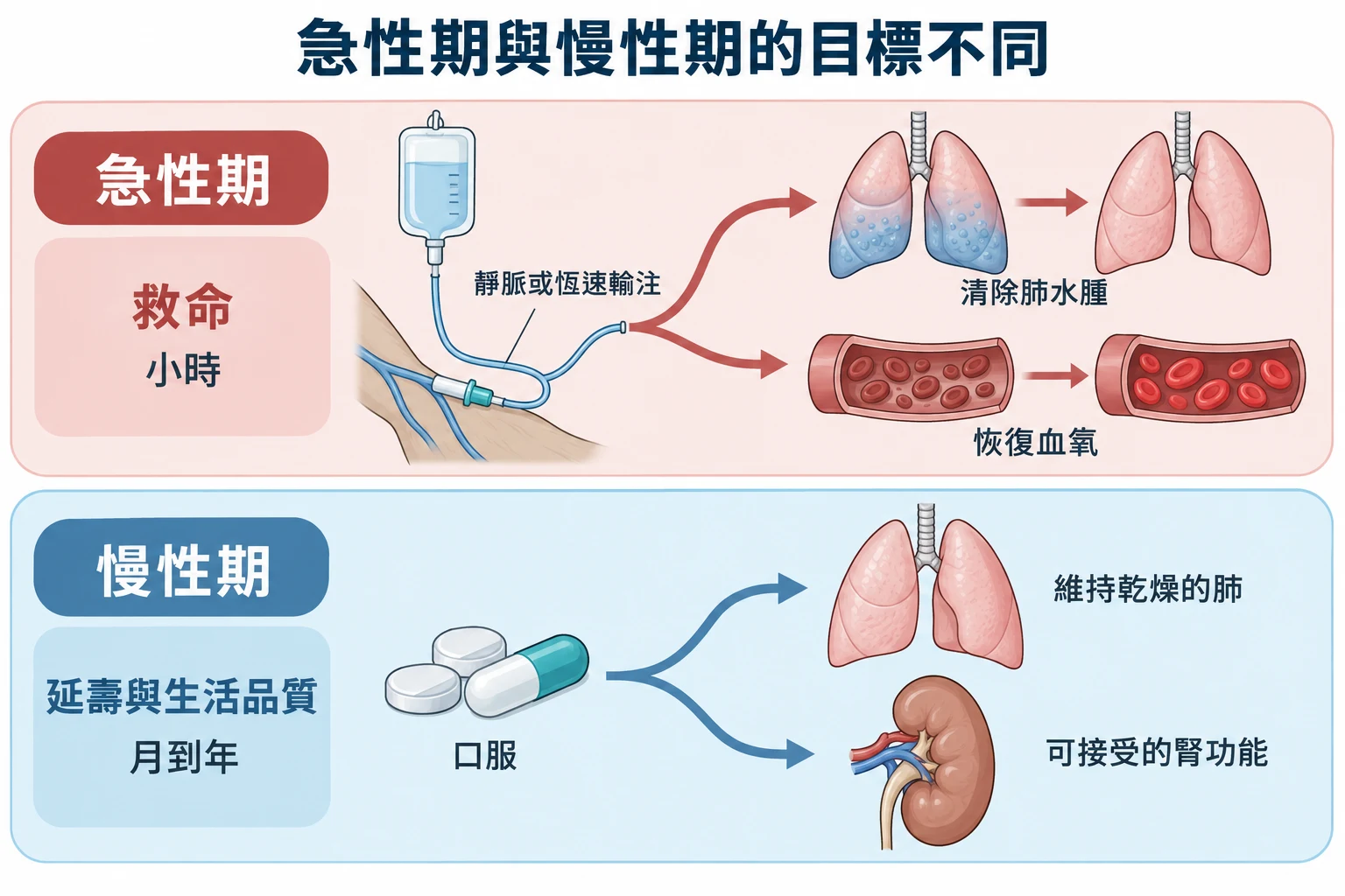 急性期與慢性期的目標不同教學插圖