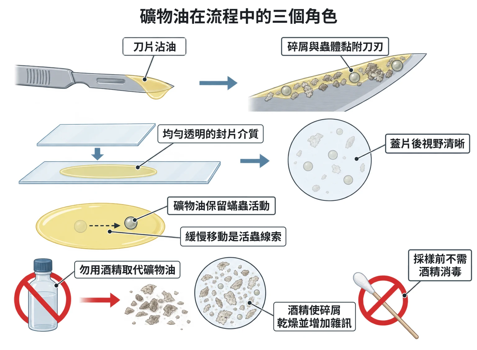 礦物油在流程中的三個角色教學插圖