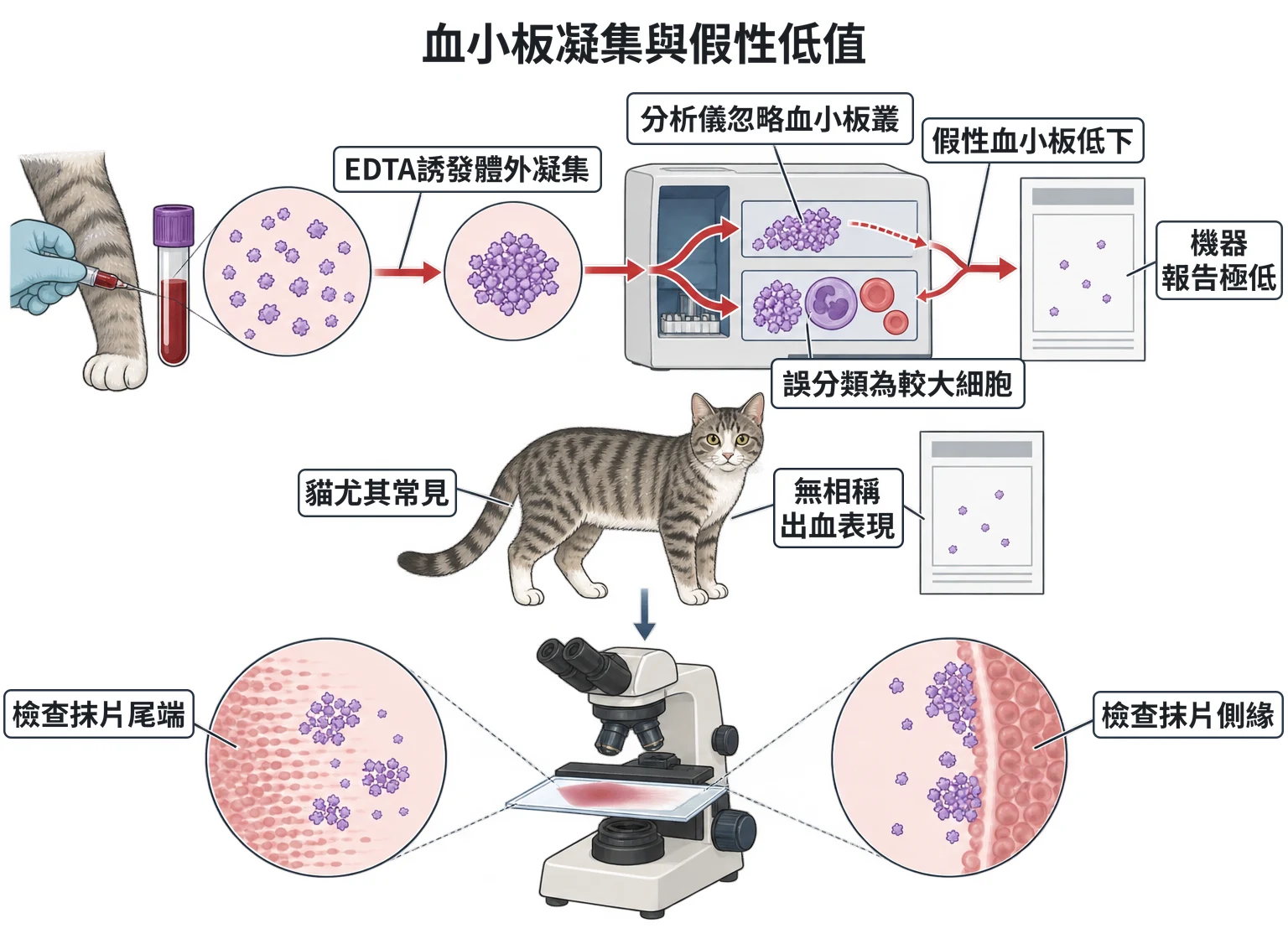 血小板凝集與假性低值教學插圖