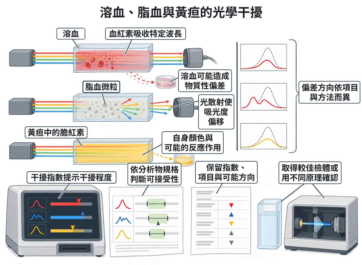 溶血、脂血與黃疸的光學干擾教學插圖