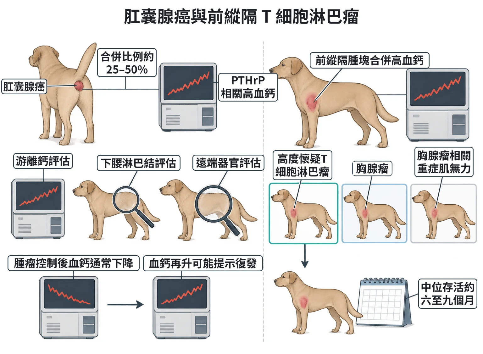 肛囊腺癌與前縱隔 T 細胞淋巴瘤教學插圖