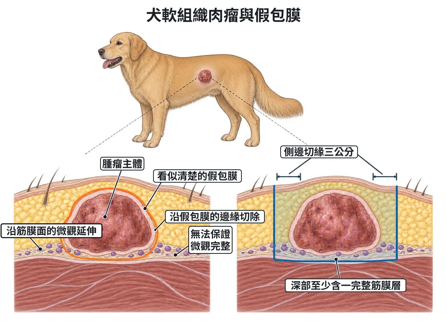 犬軟組織肉瘤與假包膜教學插圖