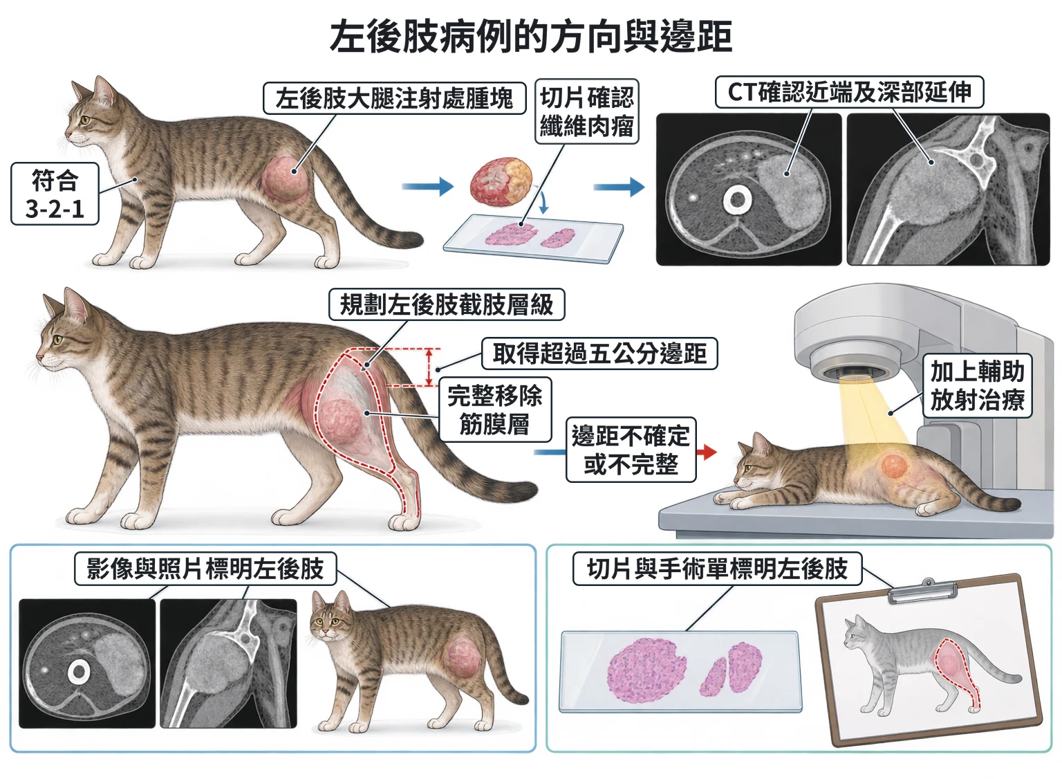 左後肢病例的方向與邊距教學插圖