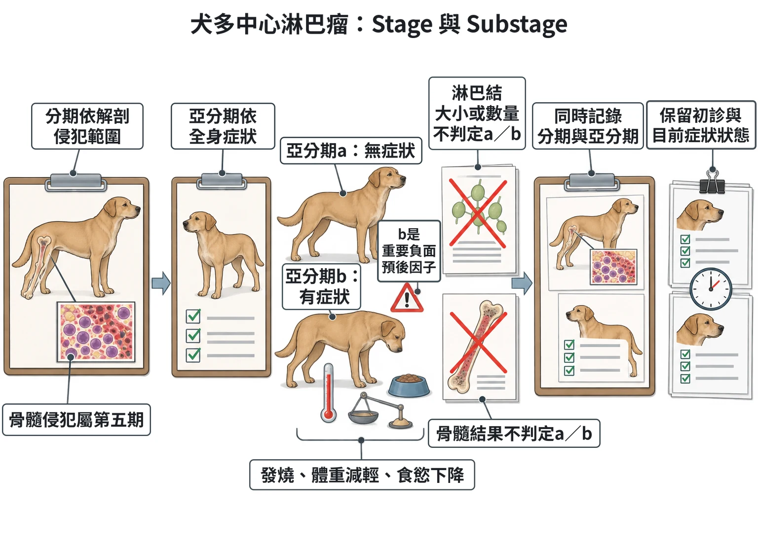 犬多中心淋巴瘤:Stage 與 Substage教學插圖