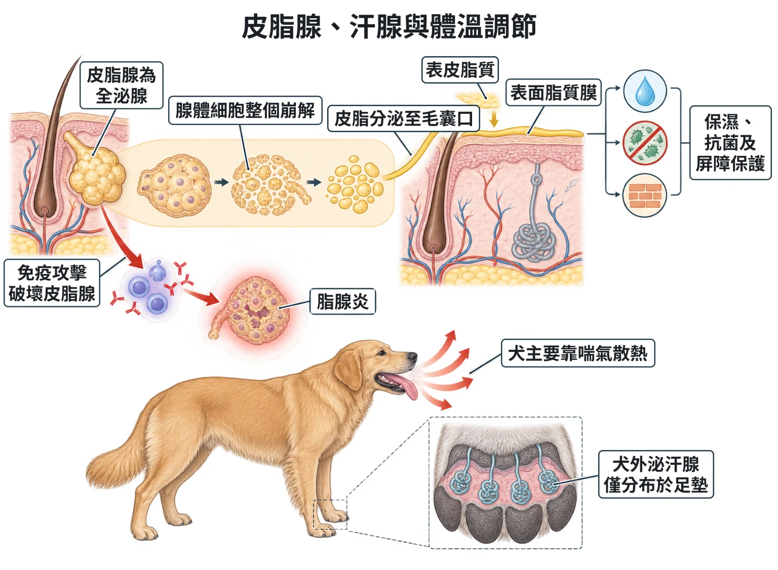 皮脂腺、汗腺與體溫調節教學插圖