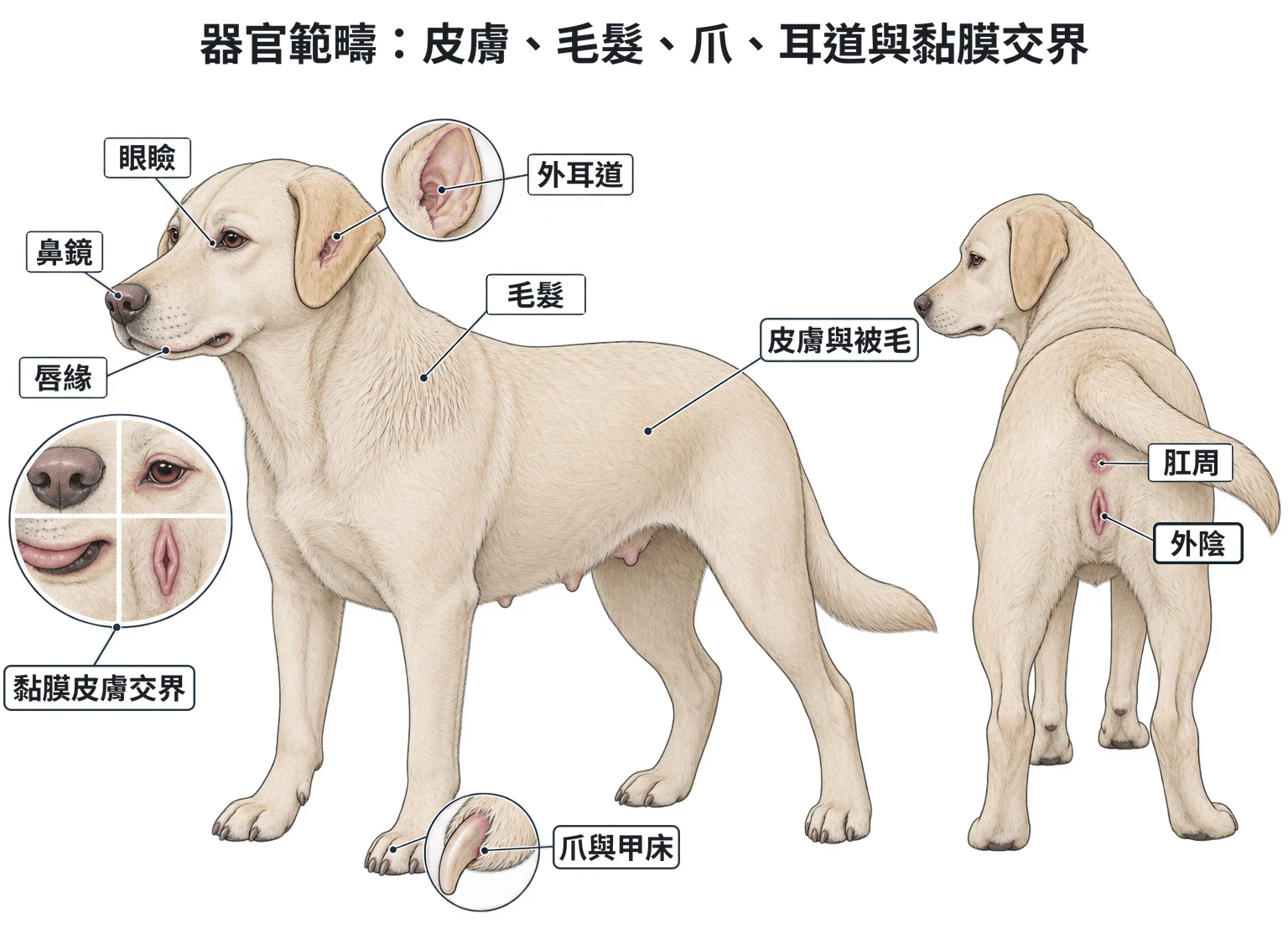 器官範疇:皮膚、毛髮、爪、耳道與黏膜交界教學插圖