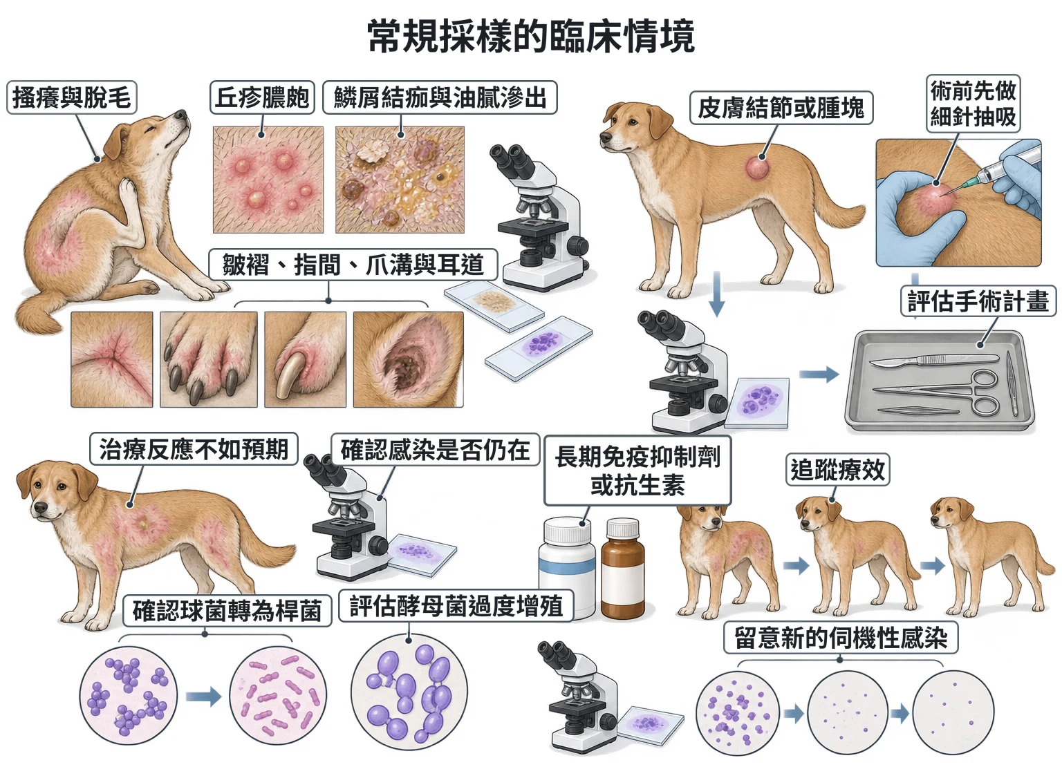 常規採樣的臨床情境教學插圖
