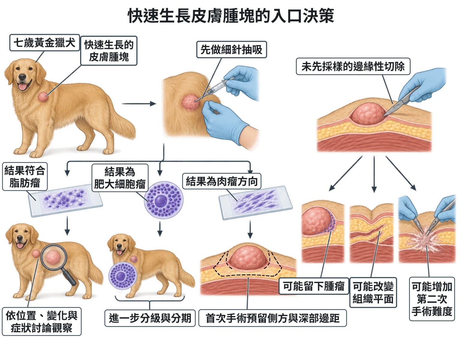 快速生長皮膚腫塊的入口決策教學插圖