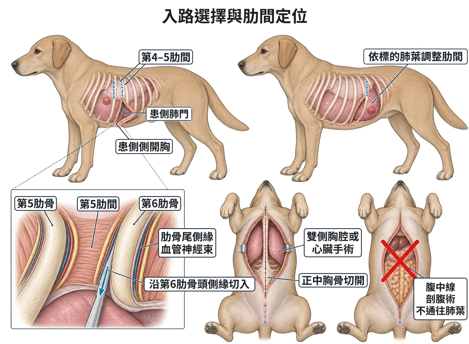 入路選擇與肋間定位教學插圖
