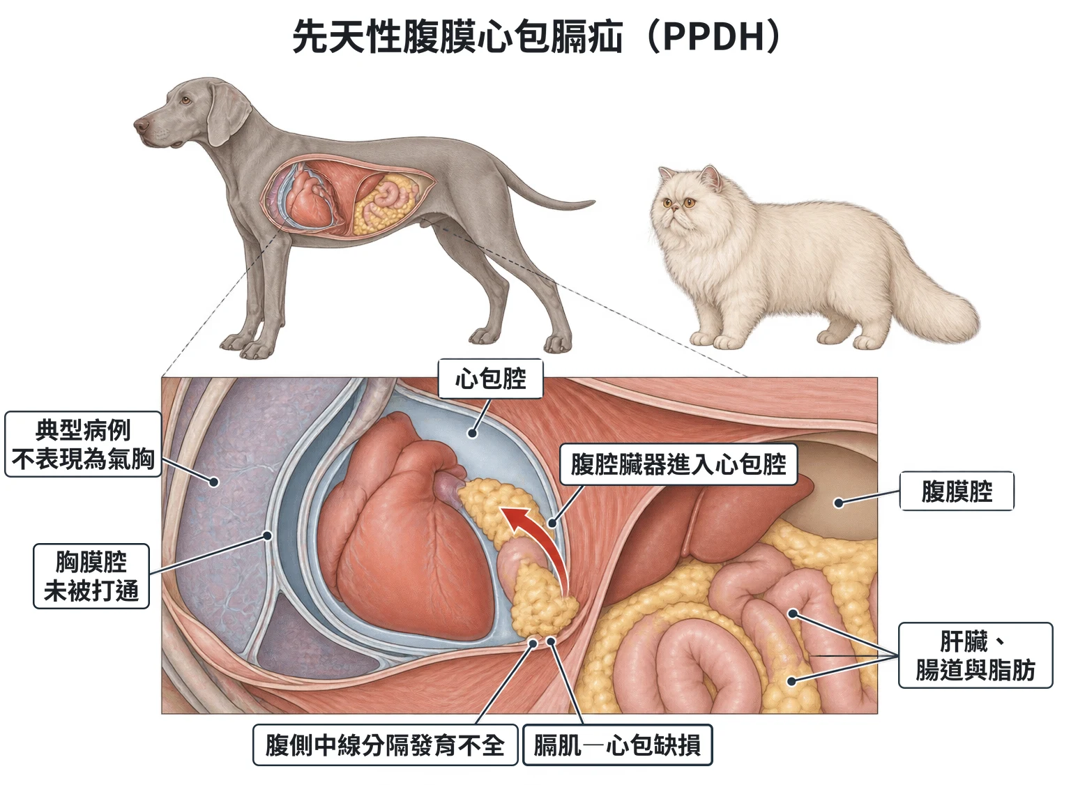 先天性腹膜心包膈疝(PPDH)教學插圖