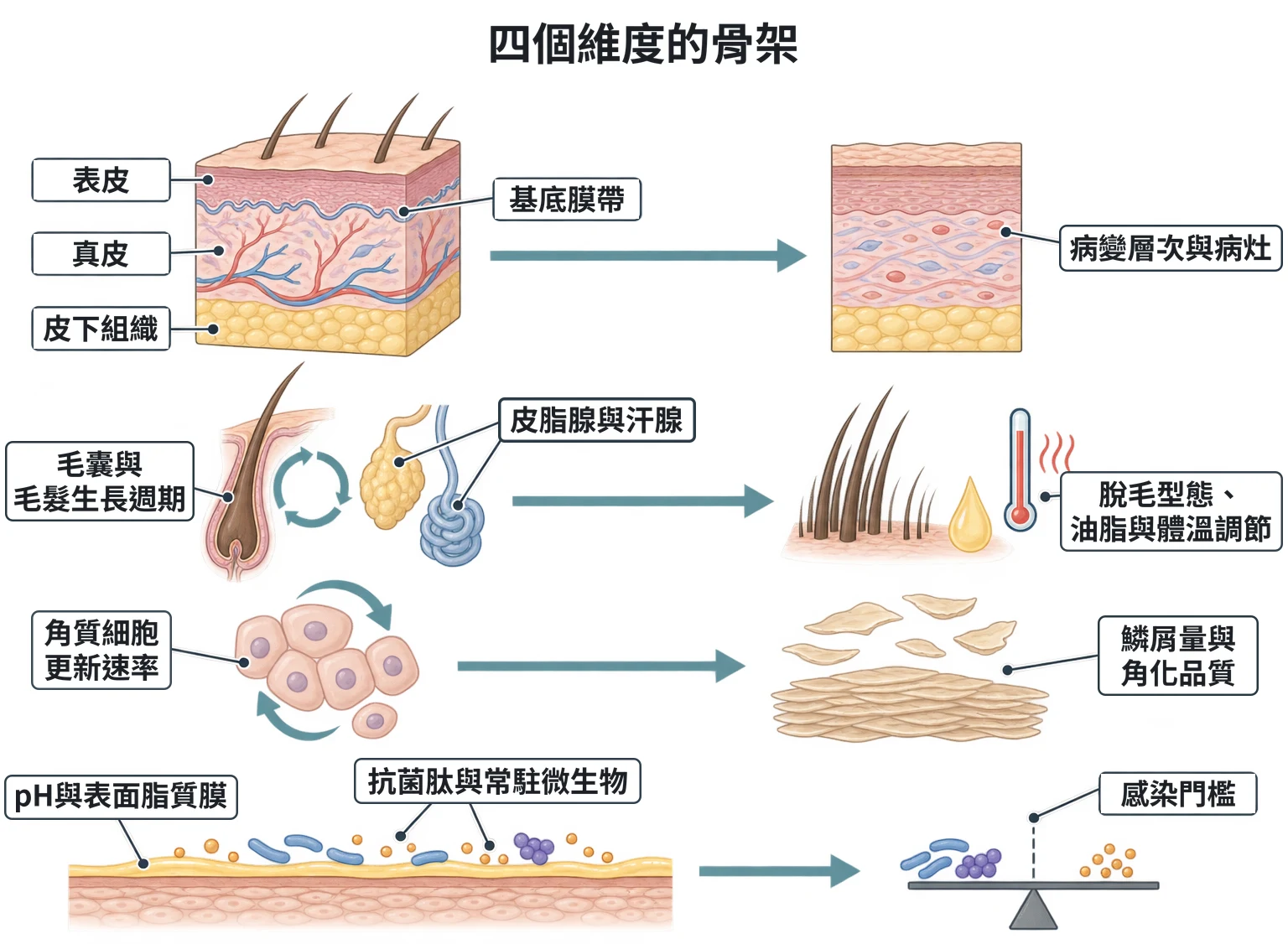 四個維度的骨架教學插圖